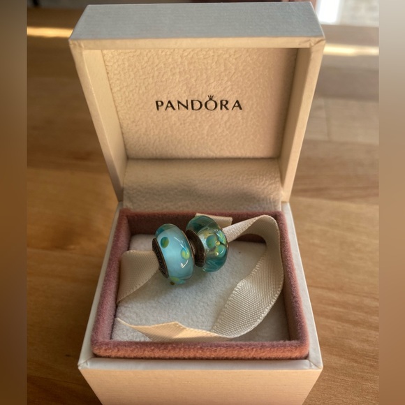 Pandora Charms, Teal Polka Dot MURANO Glass 925 (2 included) - Picture 1 of 4
